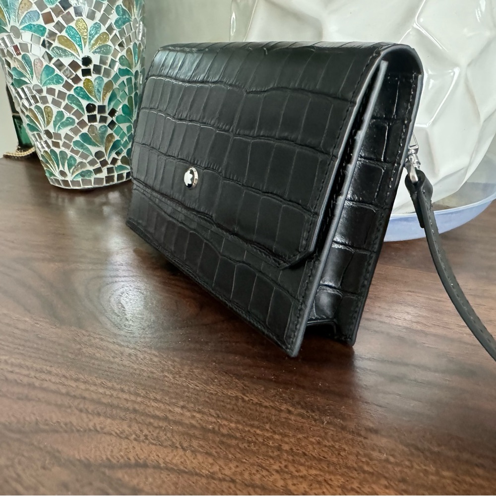 Mont blanc, croco-embossed small leather crossbody bag.